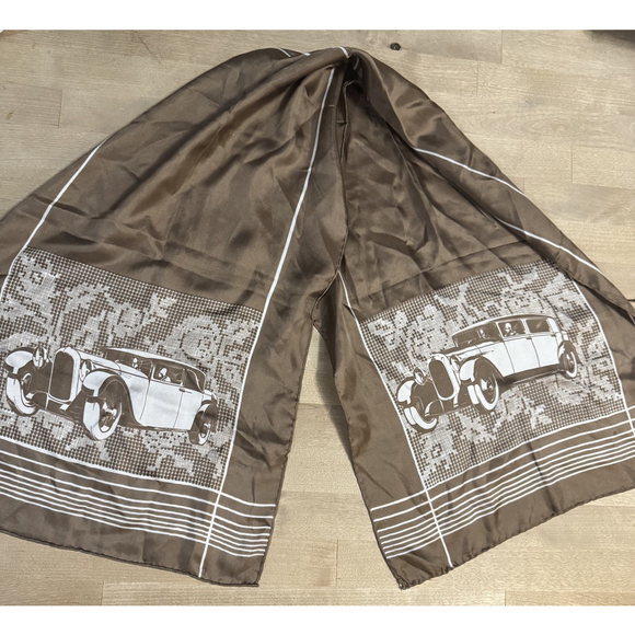 ECHO Accessories - Echo Silk brown scarf RARE color gangster antique car Bonnie & Clyde